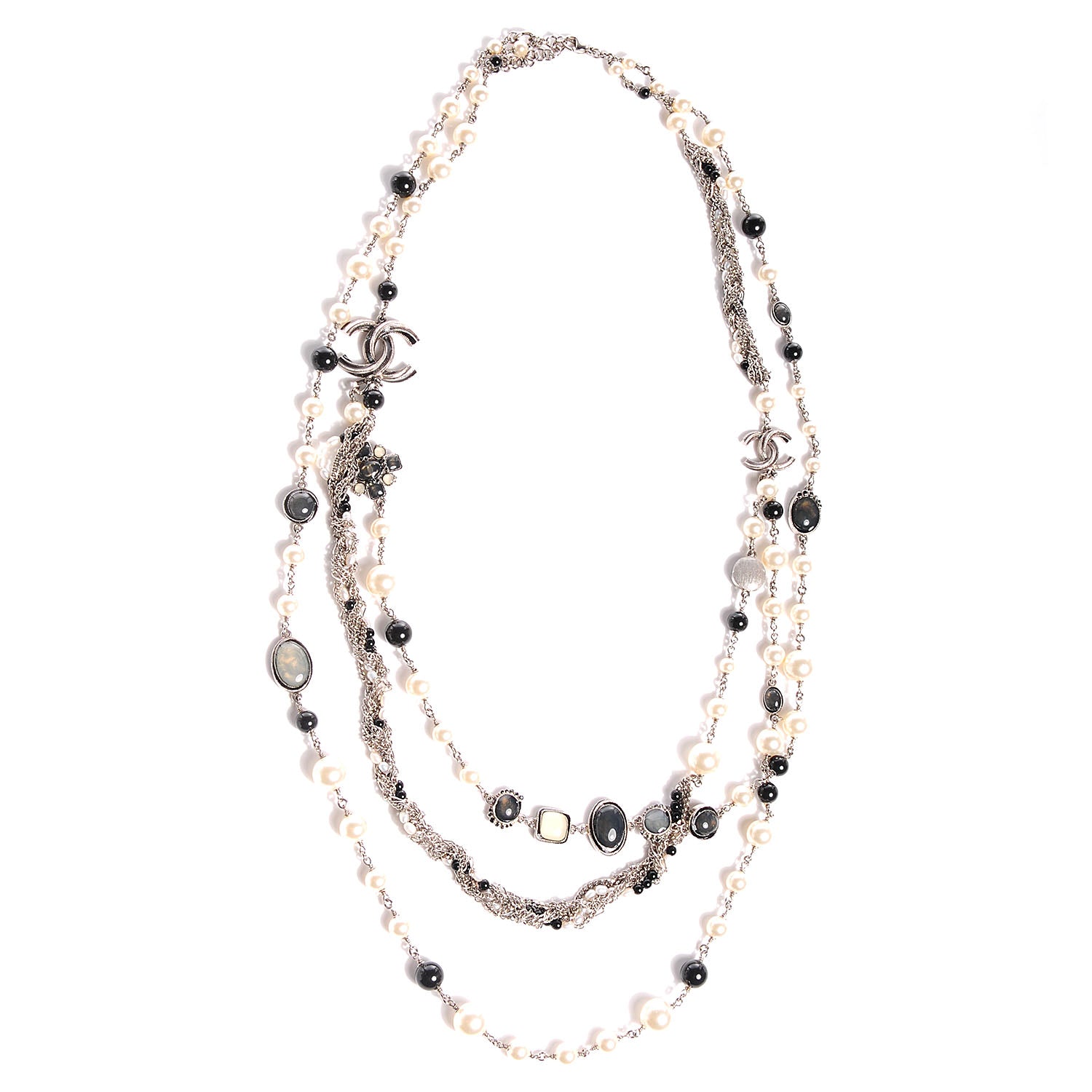 Chanel Pearl Beaded CC Necklace Black White 1 of 5