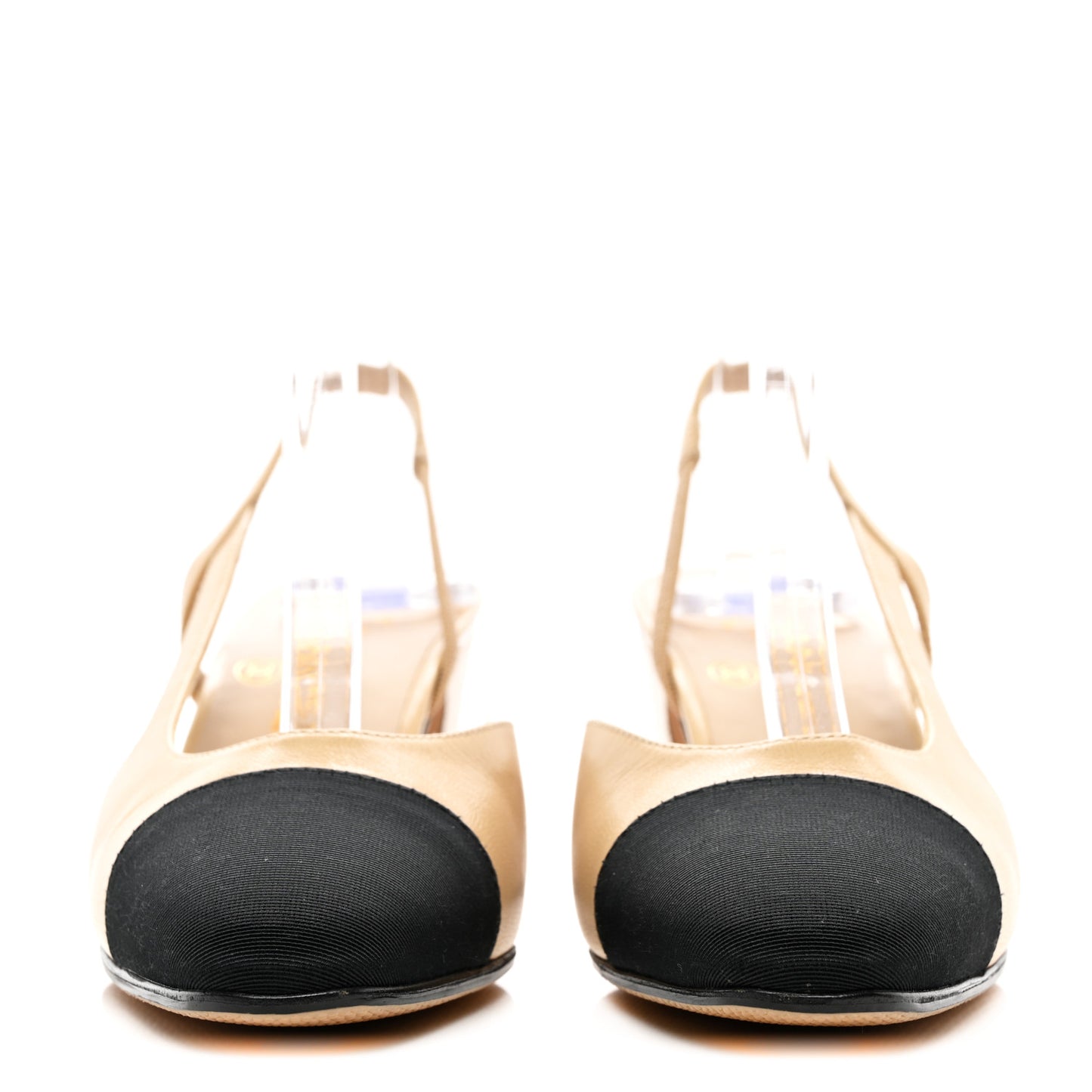 Goatskin Grosgrain Cap Toe CC Slingback Pumps 35 Beige Black