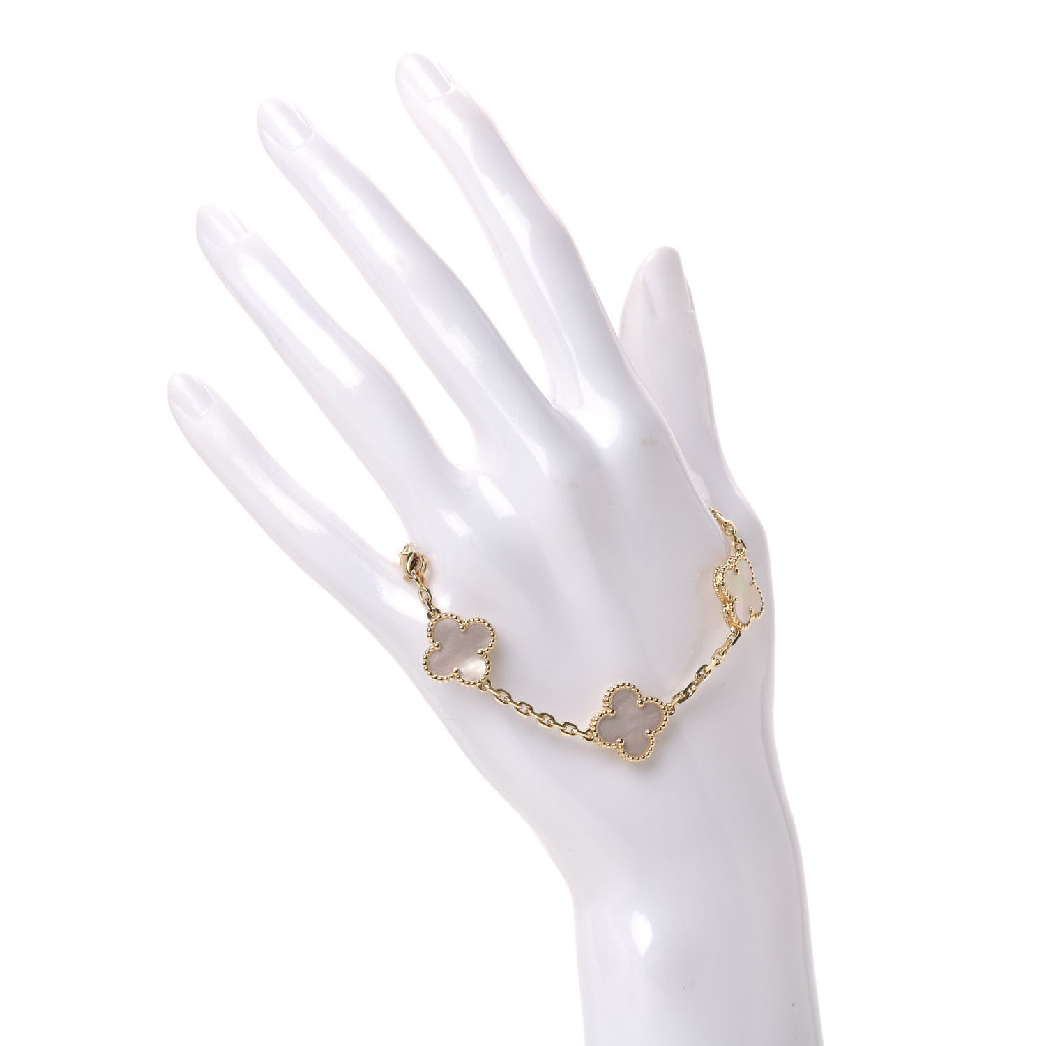 Van Cleef & Arpels 18K Yellow Gold Mother of Pearl 5 Motifs Vintage Alhambra Bracelet 2 of 5