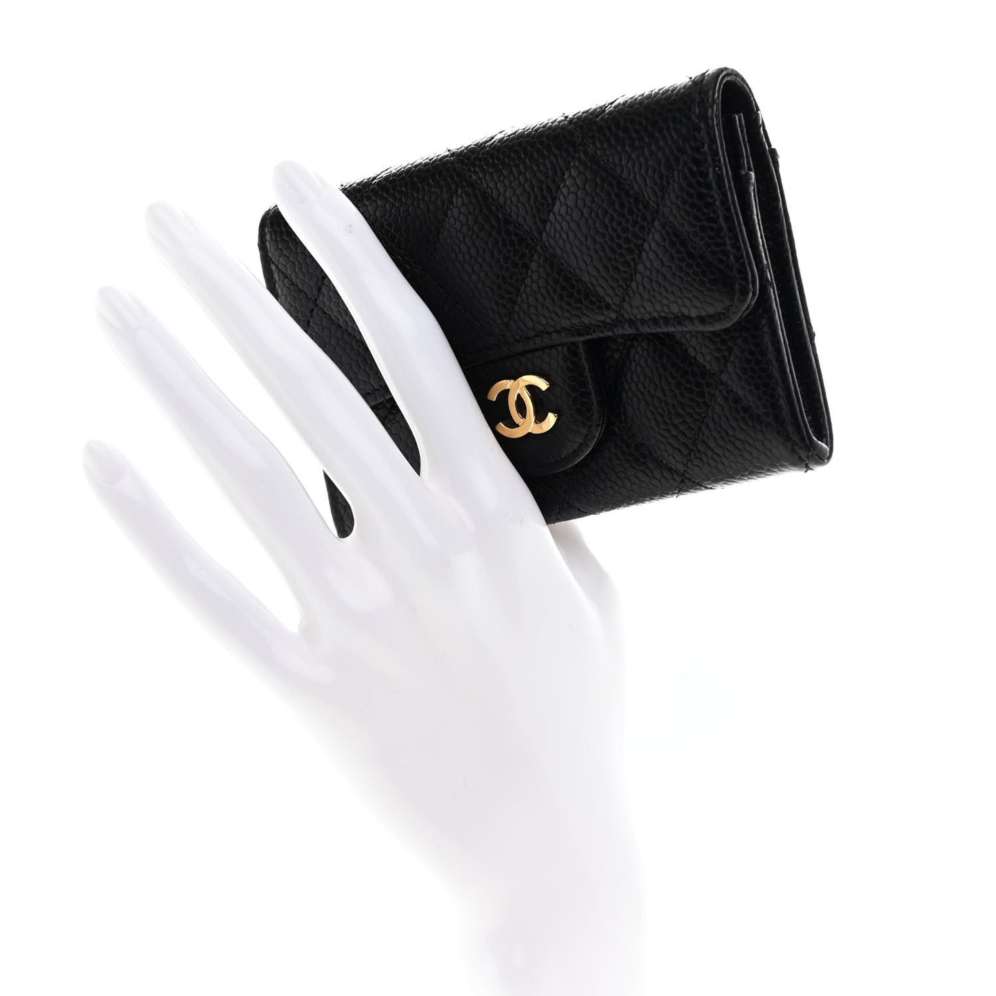 Caviar Quilted Flap Card Holder Wallet Black