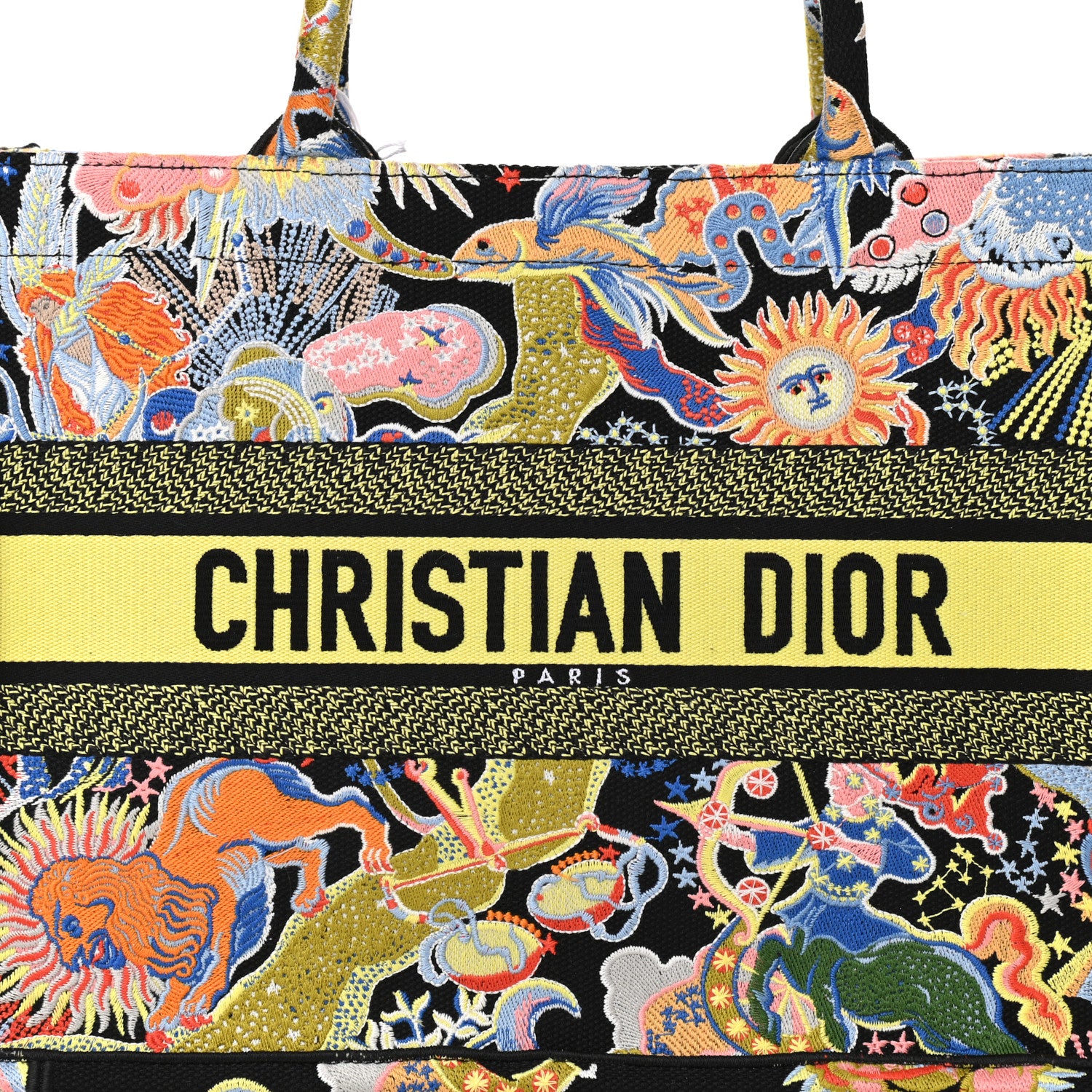 Christian Dior Canvas Embroidered Medium Book Tote Black Multicolor 8 of 11