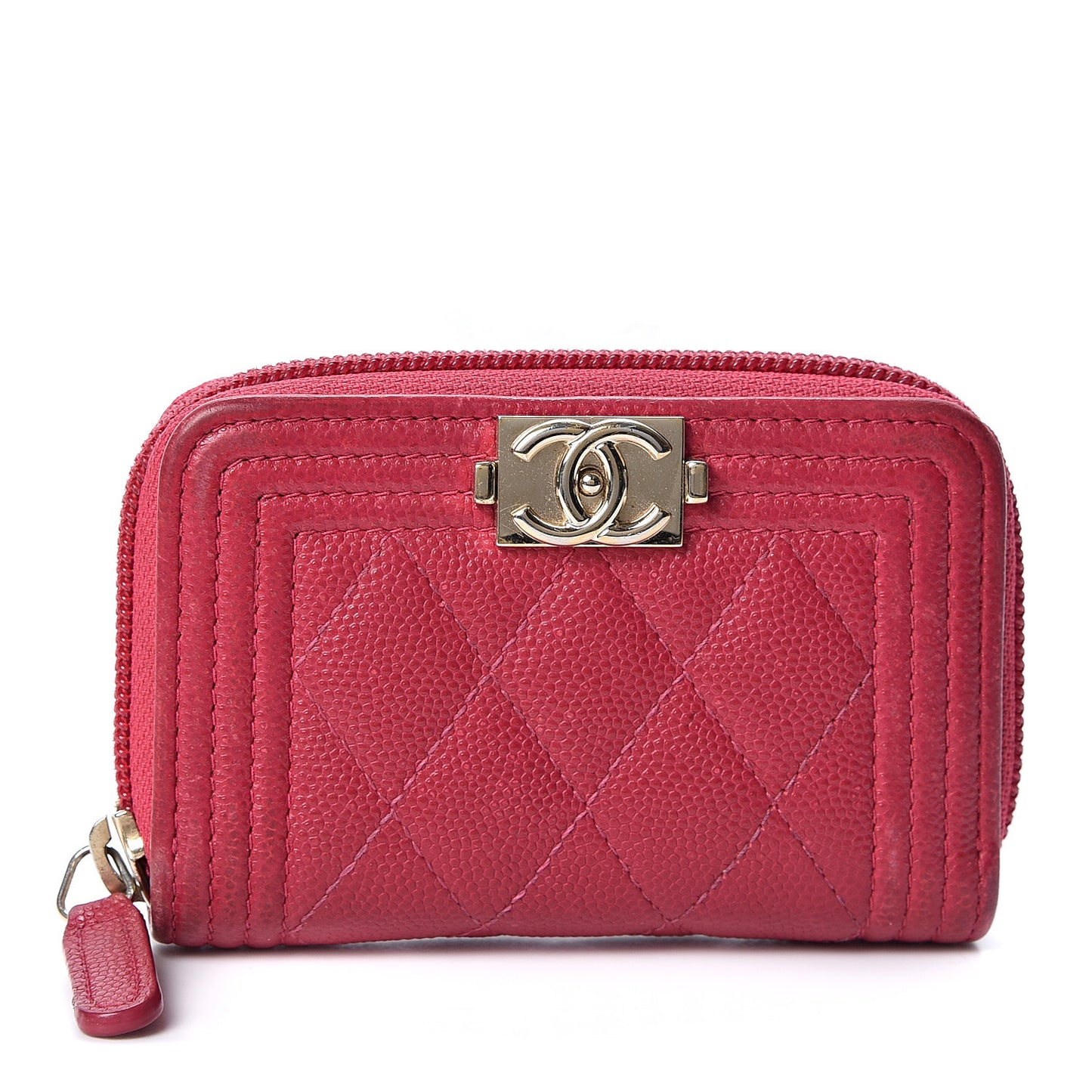 Caviar Quilted Boy Zip Around Coin Purse Wallet Fuchsia