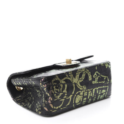 Chanel Calfskin Crocodile Embossed Graffiti 2.55 Mini Cocodile Reissue Flap Black Pink 4 of 12
