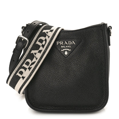 Prada Vitello Daino Soft Mini Hobo Messenger Bag Black 1 of 8