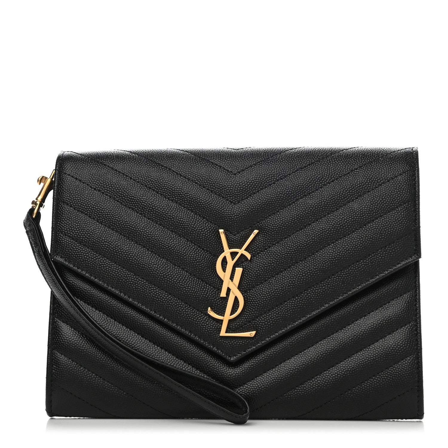 Saint Laurent Grain De Poudre Matelasse Chevron Monogram Envelope Clutch Black 1 of 8