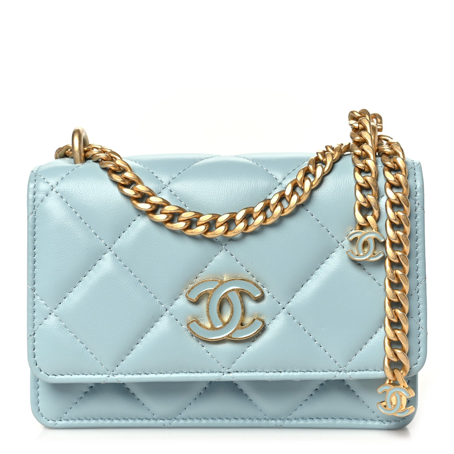 Chanel Lambskin Enamel Quilted Pending CC Clutch With Chain Light Blue 1 of 9