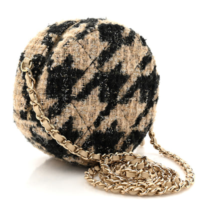 Chanel Tweed Shearling Round Clutch With Chain and Coin Purse Beige Black 4 of 12