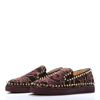 Christian Louboutin Mesh Guipure Womens Pik Boat Flats 37 Burgundy 3 of 7