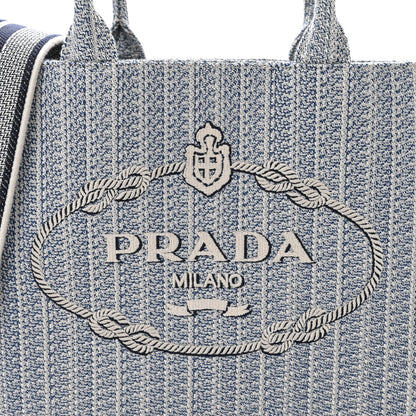 Prada Jacquard Logo Embroidered Medium Tote Baltico Talco 8 of 11