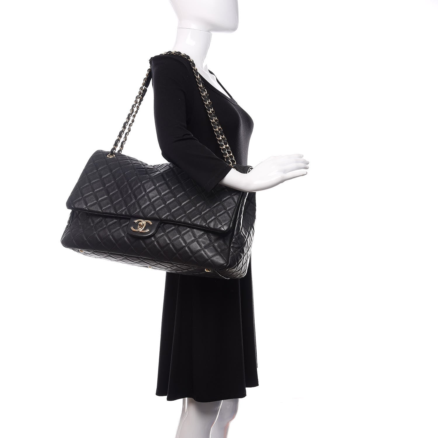 Chanel Calfskin Quilted XXL Travel Flap Bag Black 2 of 13