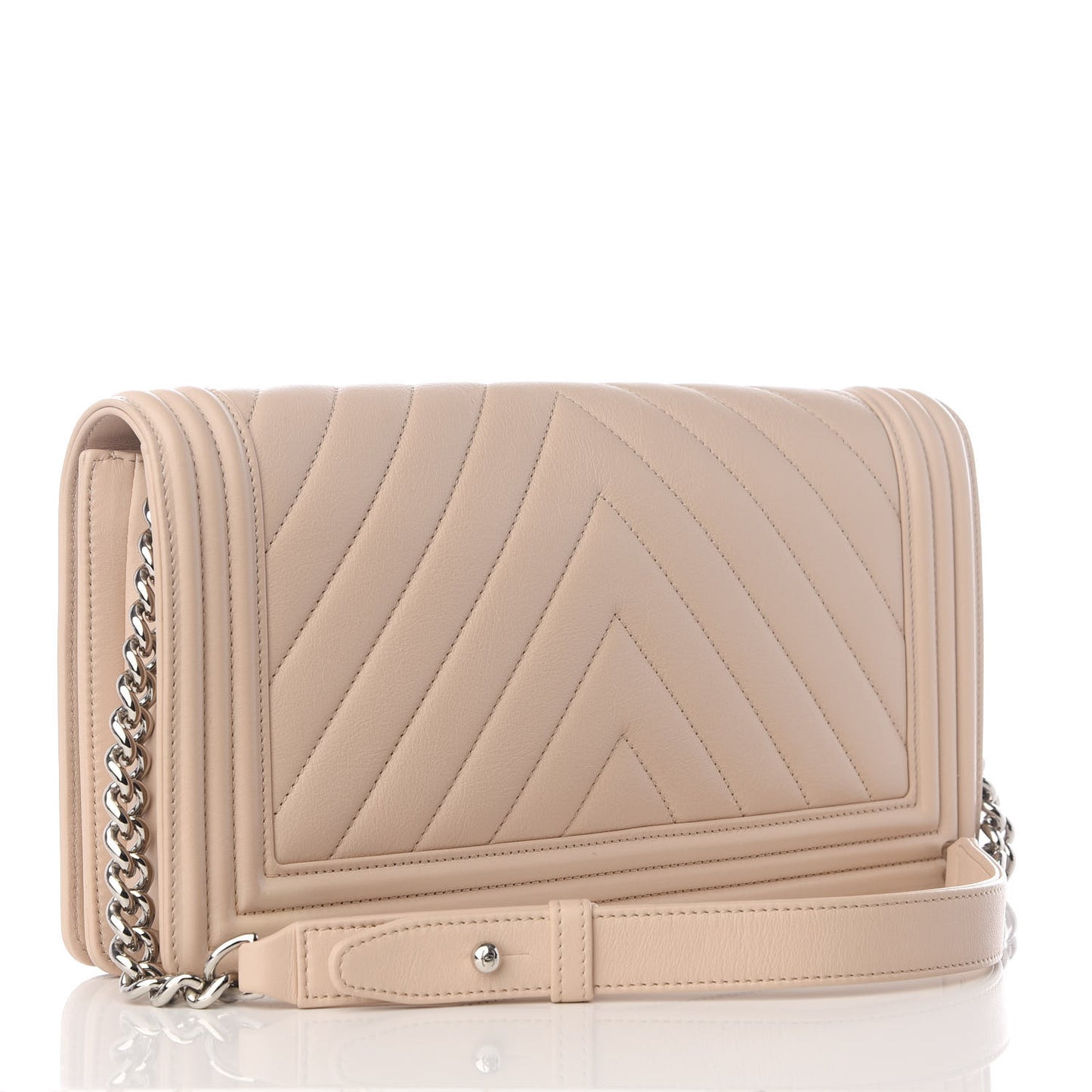 Calfskin Chevron Quilted Boy Convertible Clutch Flap Beige