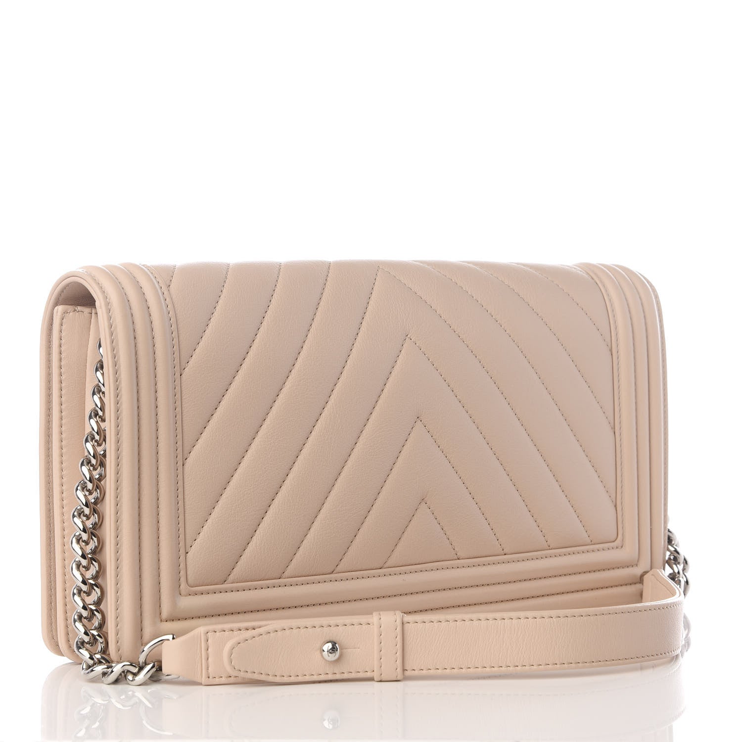 Chanel Calfskin Chevron Quilted Boy Convertible Clutch Flap Beige 2 of 8