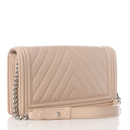 Chanel Calfskin Chevron Quilted Boy Convertible Clutch Flap Beige 2 of 8
