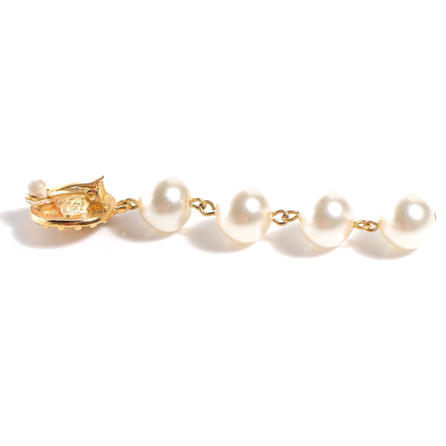 Chanel Pearl Dangle Clip On Earrings Gold 3 of 4