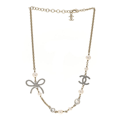 Chanel Pearl Crystal CC Bow Necklace Gold 3 of 6