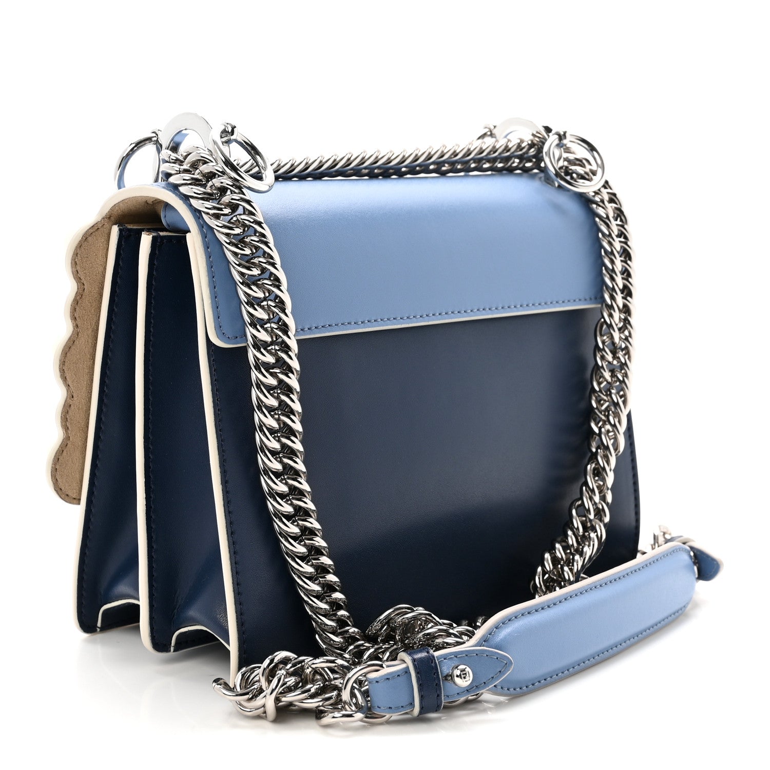 Fendi Vitello Liberty Pearl Scalloped Small Kan I Shoulder Bag Nebula Blu Scuro 3 of 10