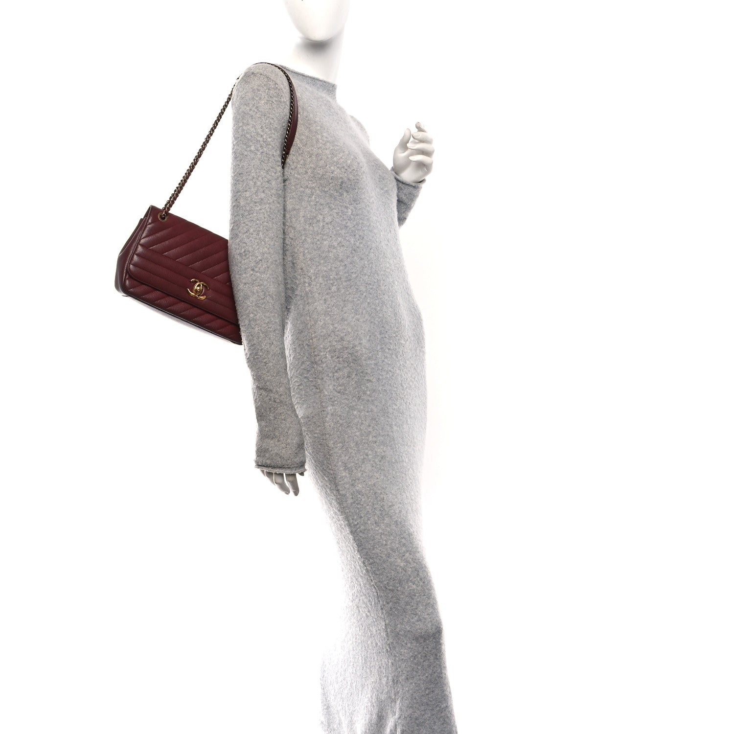 Chanel Shiny Goatskin Diagonal Quilted Medium Flap Burgundy 2 of 10
