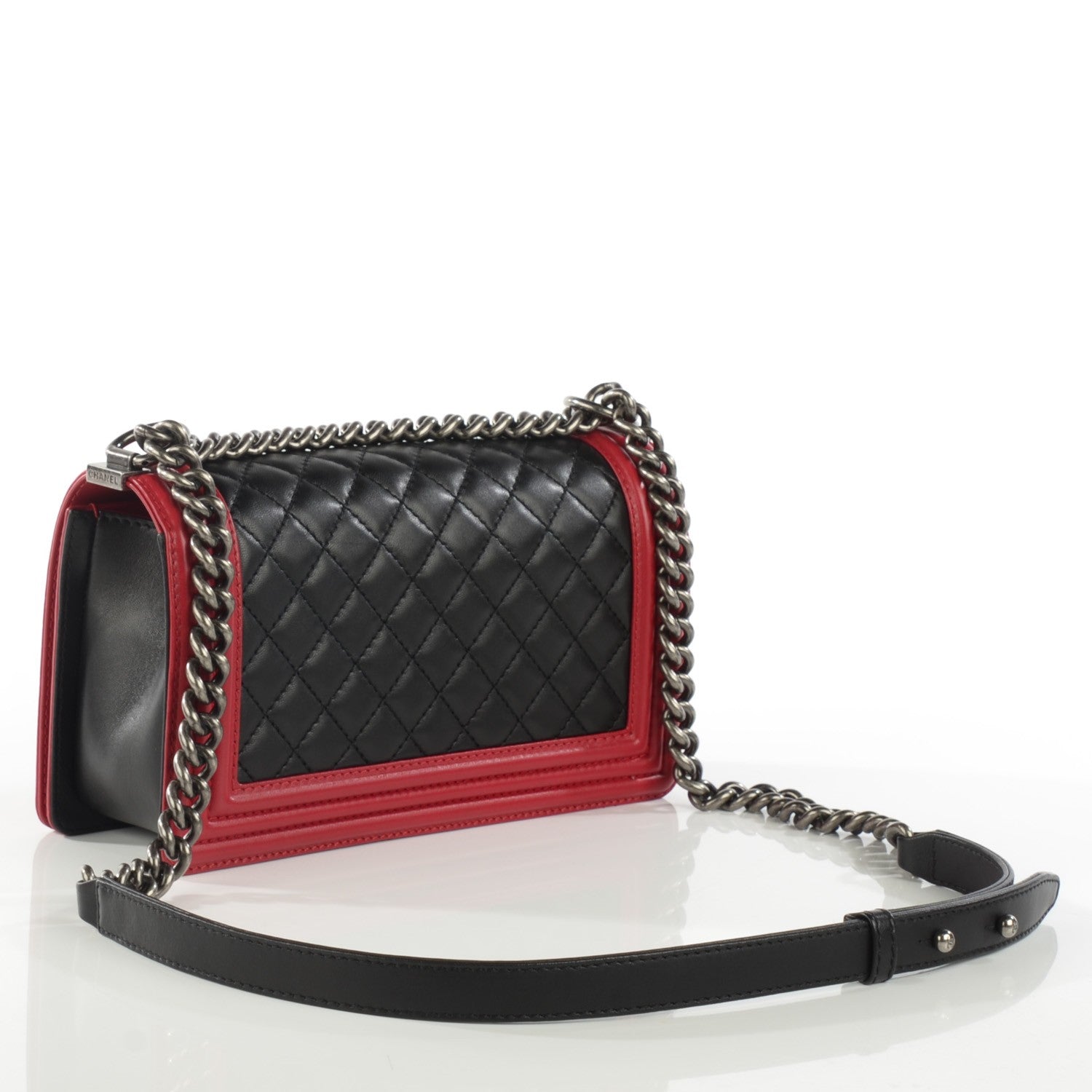 Chanel Lambskin Quilted Medium Boy Flap Black Red 3 of 9