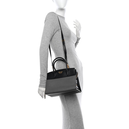 Prada Saffiano City Calfskin Small Esplanade Tote Mercurio Black 2 of 17