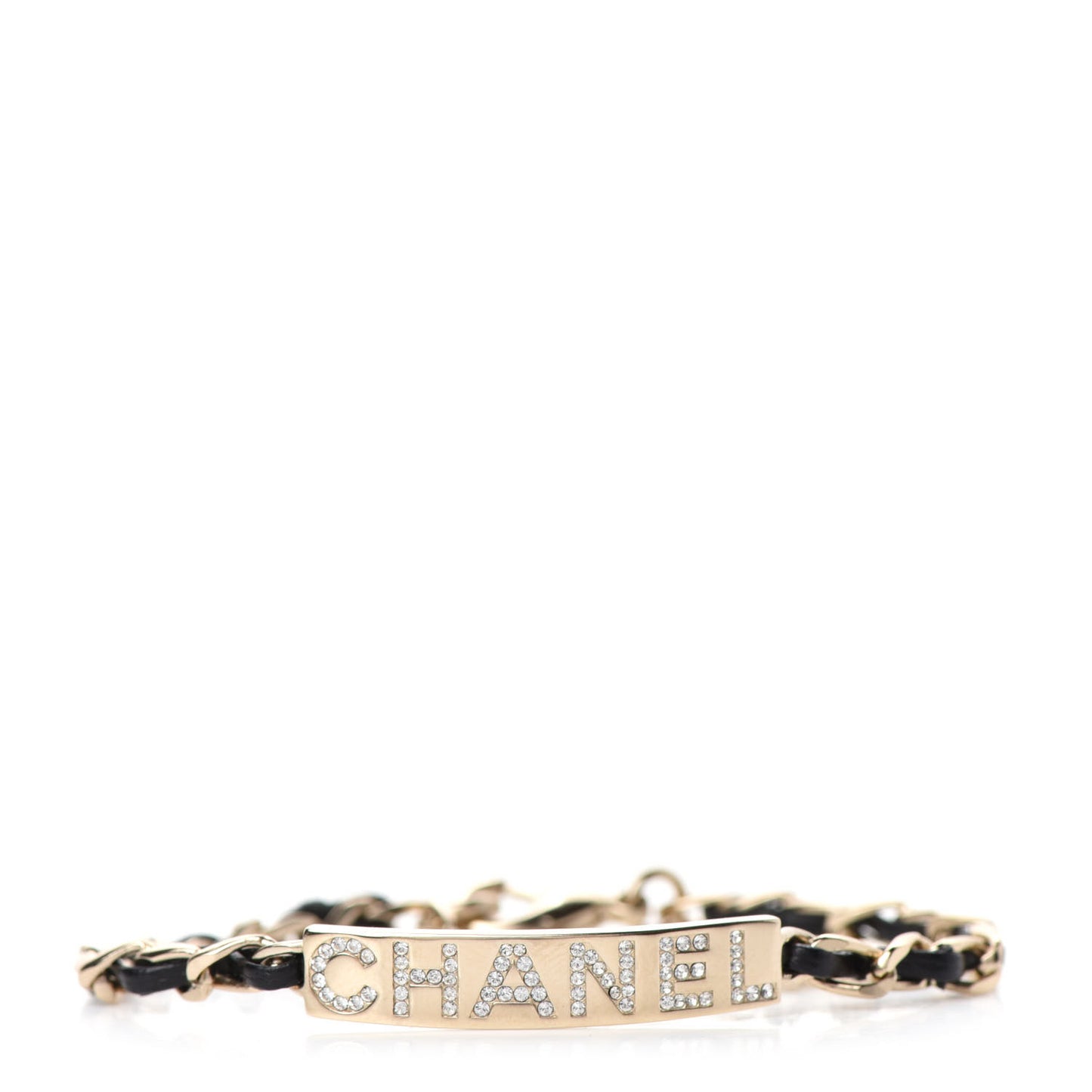 Metal Lambskin Crystal Sergeant Chanel Bracelet Gold