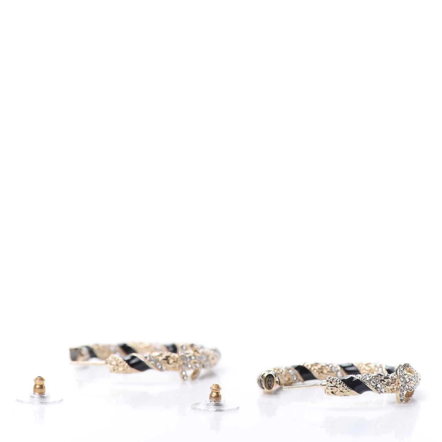 Crystal Pearl Twist CC Hoop Earrings Gold Black