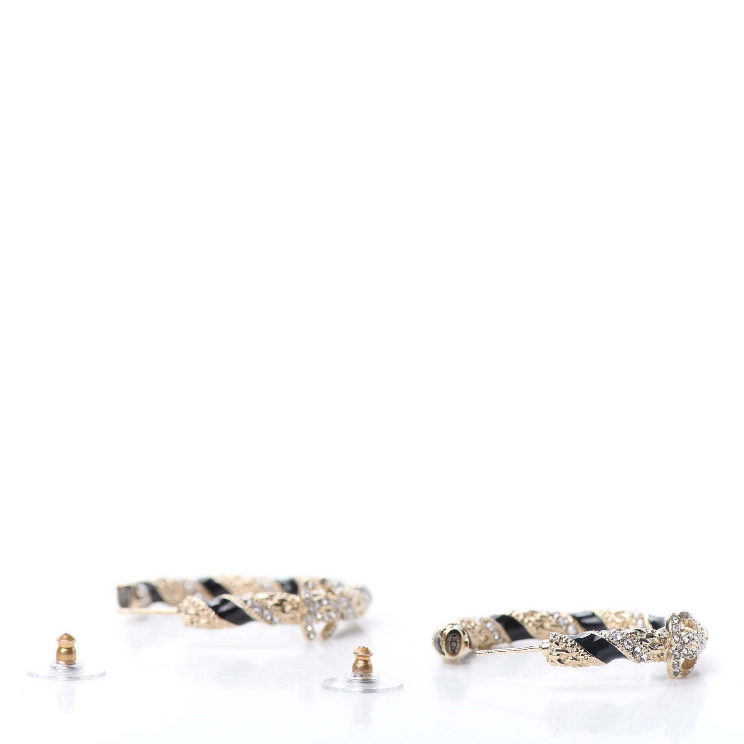 Chanel Crystal Pearl Twist CC Hoop Earrings Gold Black 4 of 6