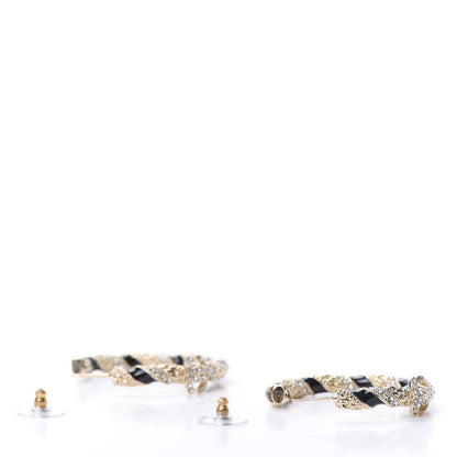 Chanel Crystal Pearl Twist CC Hoop Earrings Gold Black 4 of 6