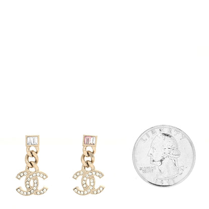 Chanel Metal Crystal Baguette CC Chain Drop Earrings Gold 2 of 4