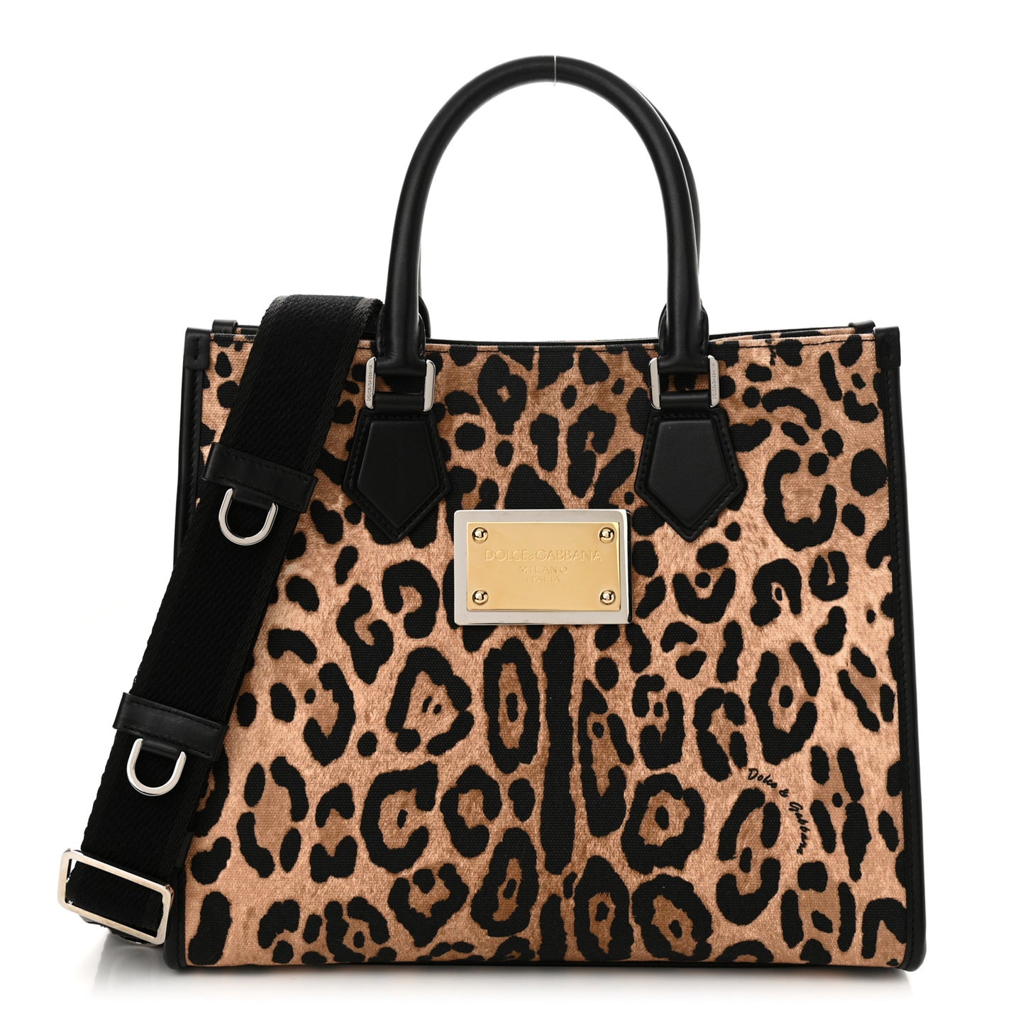 Canvas Calfskin Leopard Print Tote