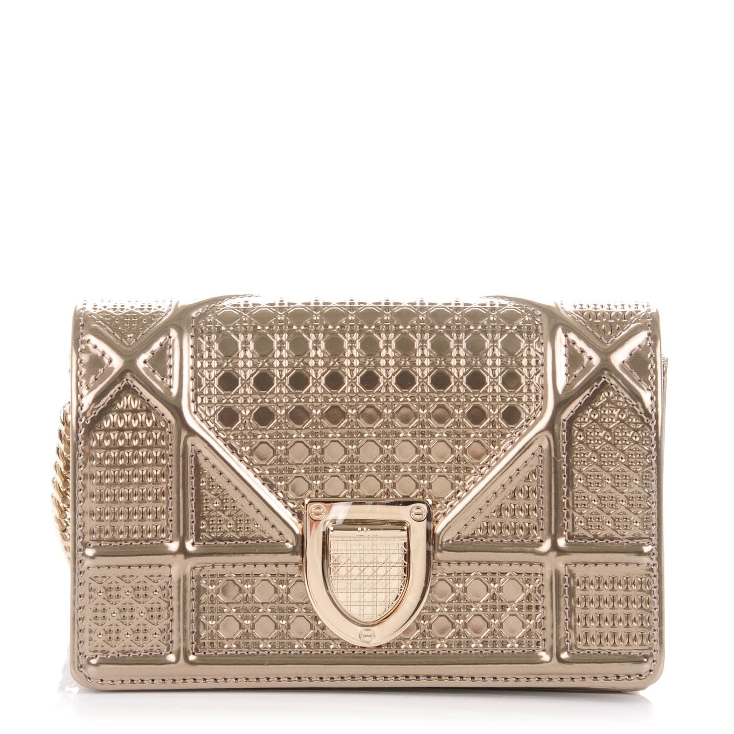 Christian Dior Metallic Patent Micro-Cannage Baby Diorama Flap Bag Gold 1 of 6