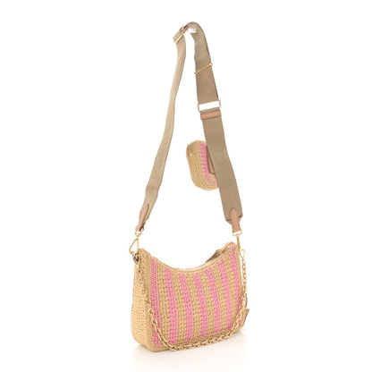 Prada Yarn Raffia Effect Crochet Striped Re-Edition 2005 Shoulder Bag Naturale Petalo 3 of 11