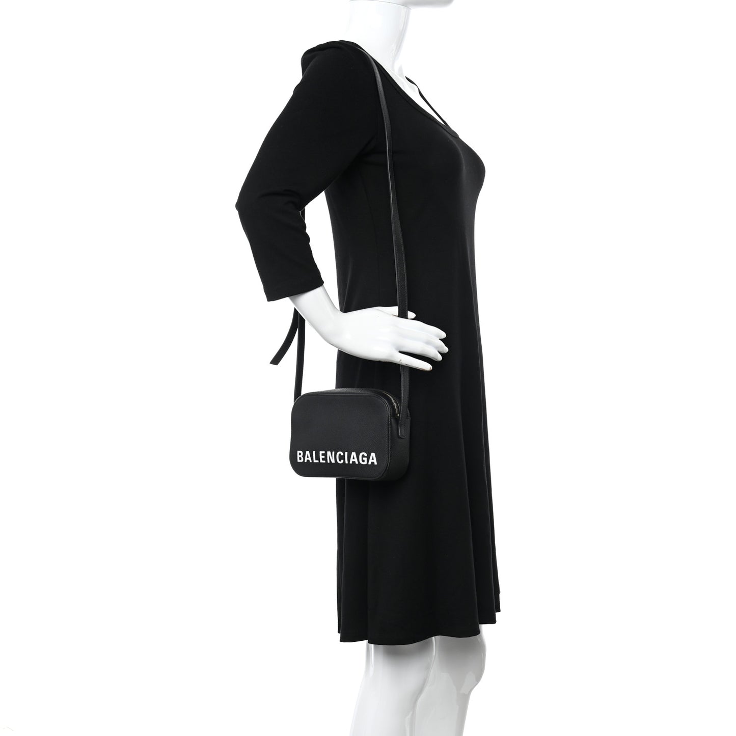 Signature Grained Calfskin Logo XS Ville Camera Bag Black White