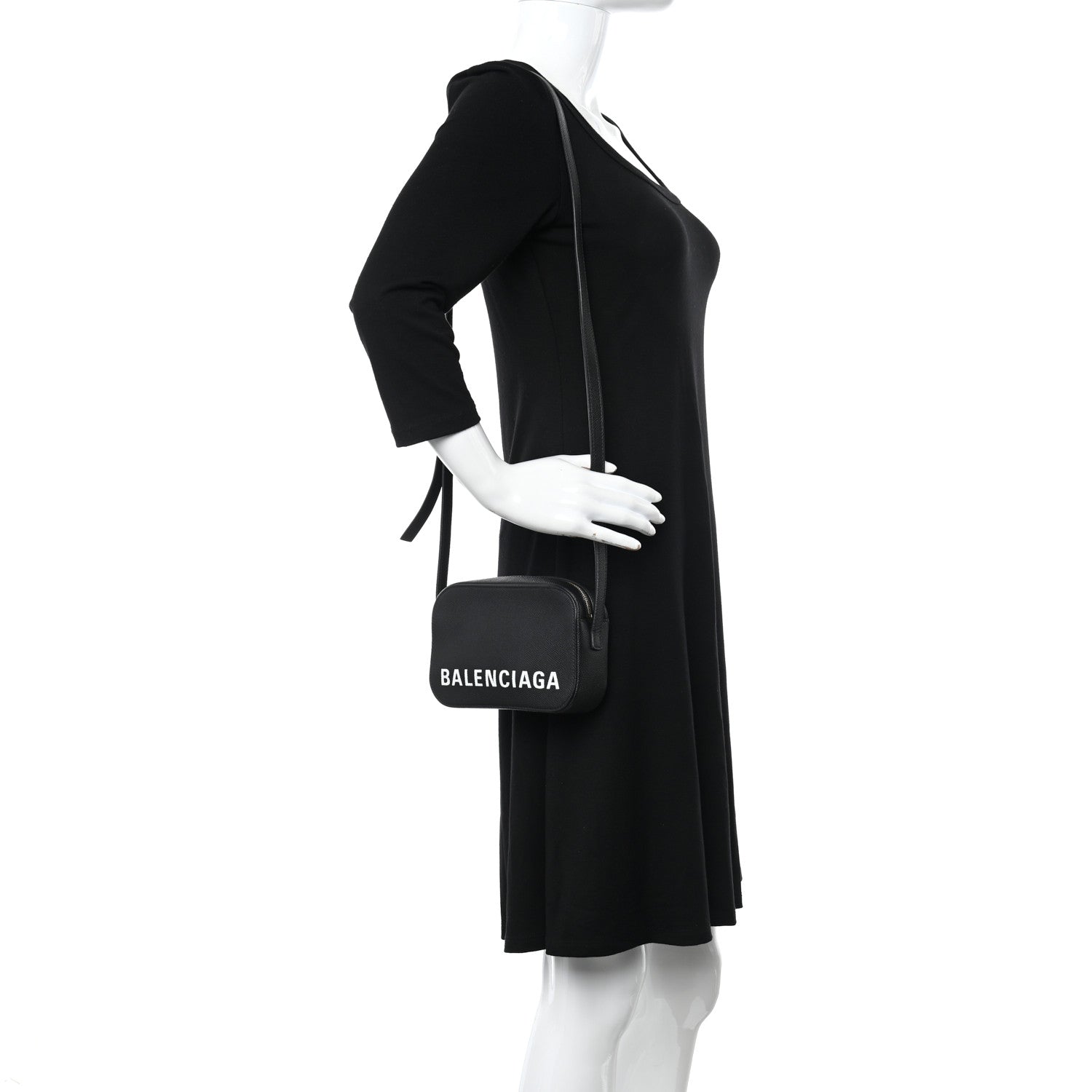 Balenciaga Signature Grained Calfskin Logo XS Ville Camera Bag Black White 2 of 9