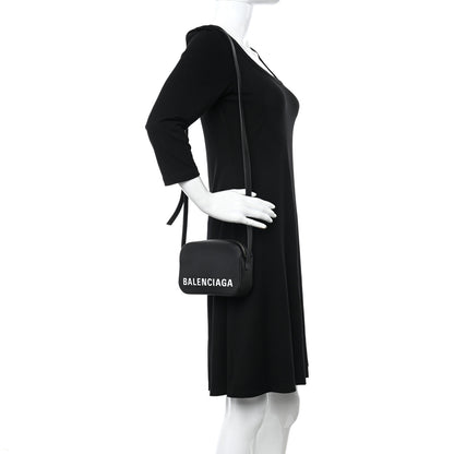 Balenciaga Signature Grained Calfskin Logo XS Ville Camera Bag Black White 2 of 9
