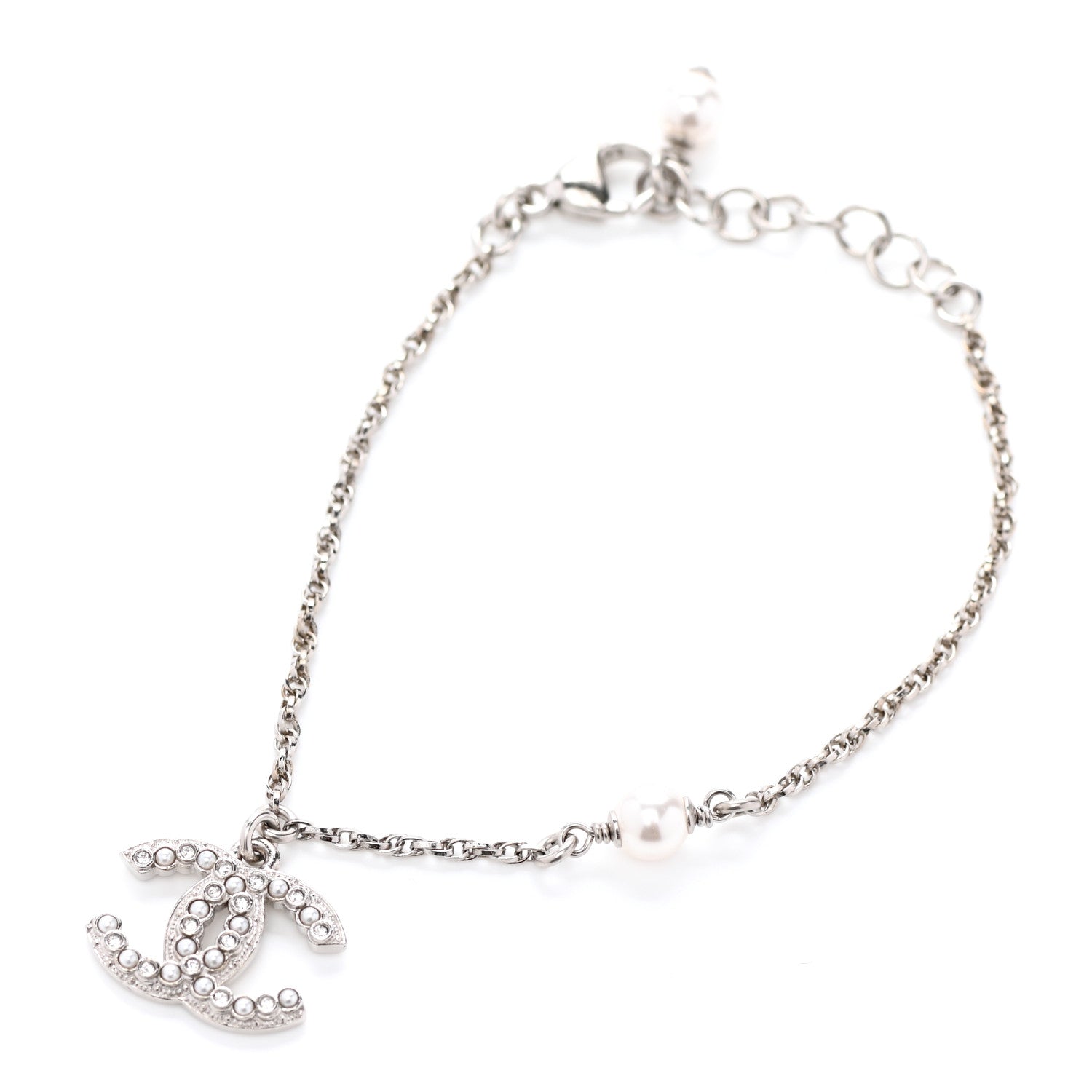 Chanel Pearl Crystal CC Bracelet Silver 1 of 5