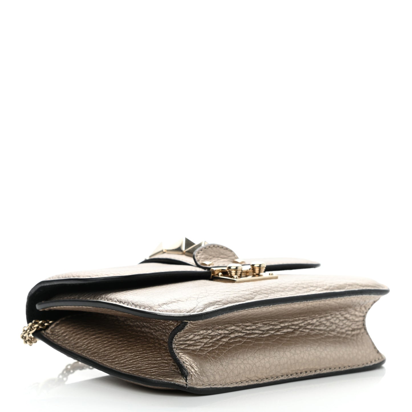 Metallic Vitello Small Glam Lock Rockstud Flap Platino