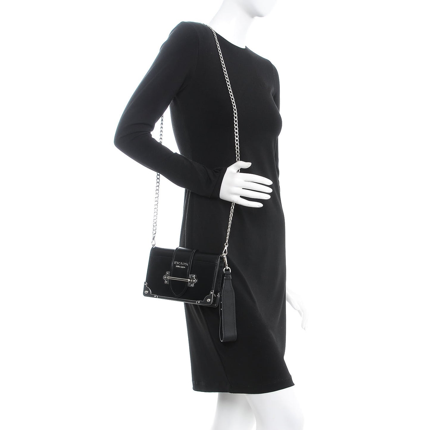 City Calfskin Cahier Chain Wristlet Clutch Black