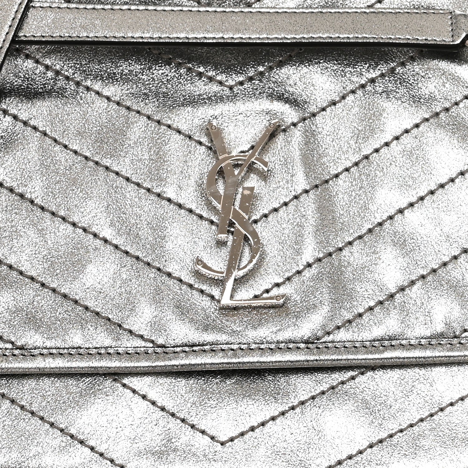Saint Laurent Metallic Lambskin Matelasse Monogram Medium Niki Chain Satchel Argento 8 of 10
