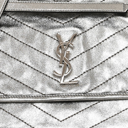 Saint Laurent Metallic Lambskin Matelasse Monogram Medium Niki Chain Satchel Argento 8 of 10