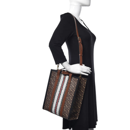 Burberry E-Canvas Monogram Stripe Portrait Tote Bag Bridle Brown 2 of 14