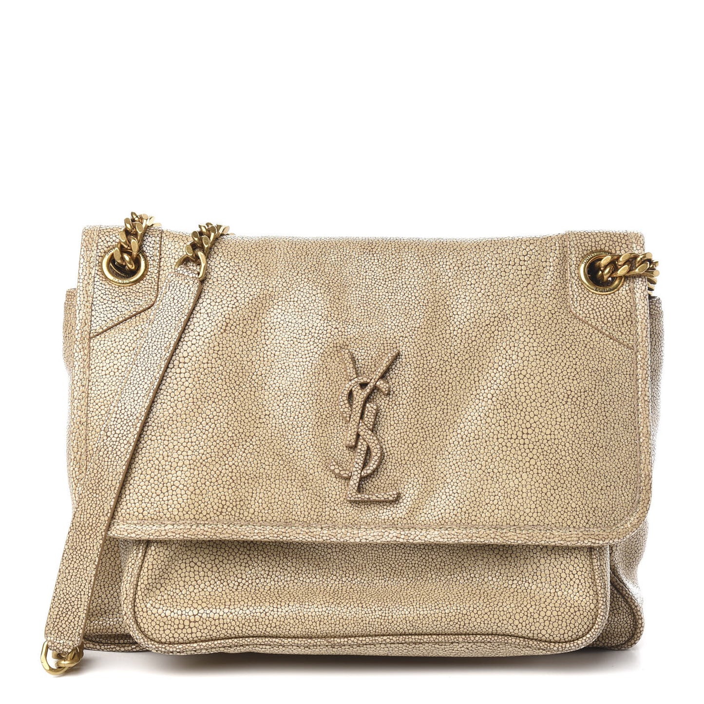 Stingray Embossed Monogram Medium Niki Chain Satchel Beige