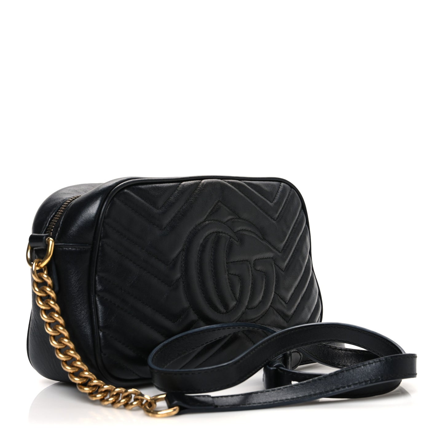 Calfskin Matelasse Small GG Marmont Chain Shoulder Bag Black Black