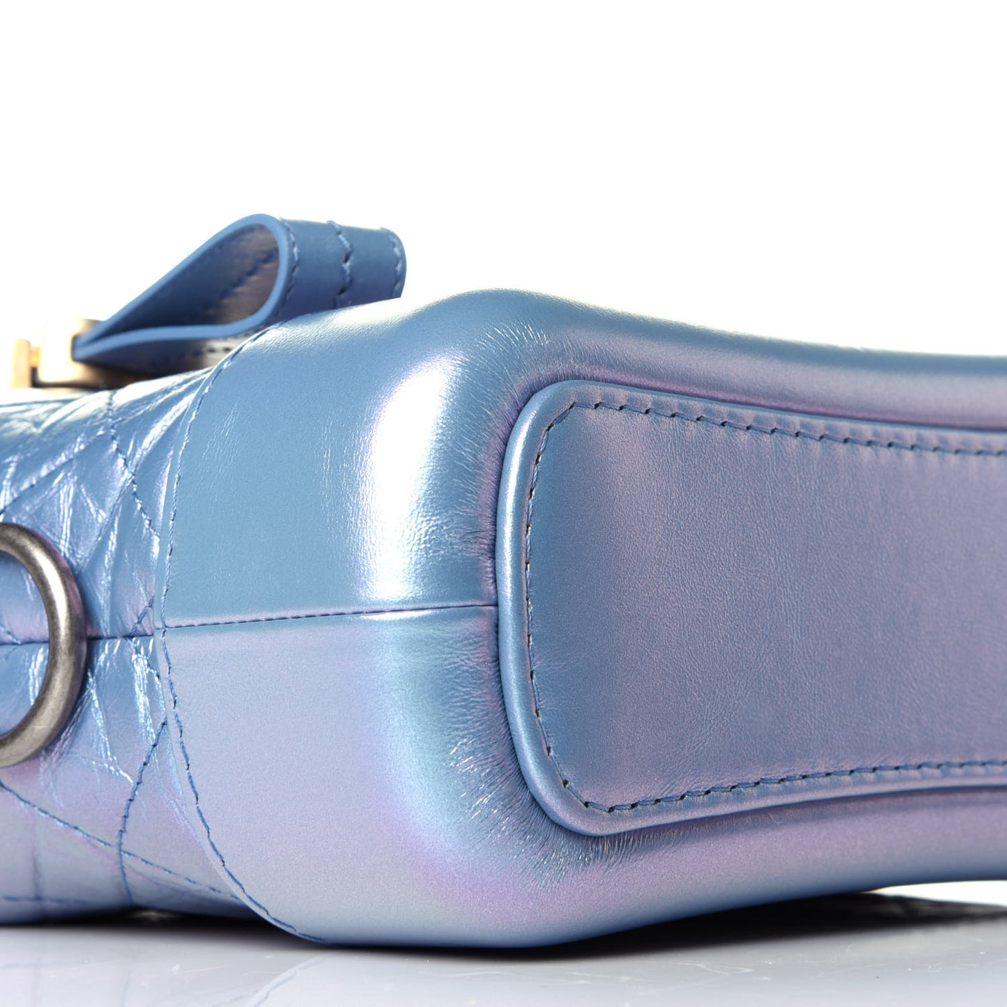 Iridescent Aged Calfskin Quilted Small Gabrielle Hobo Blue