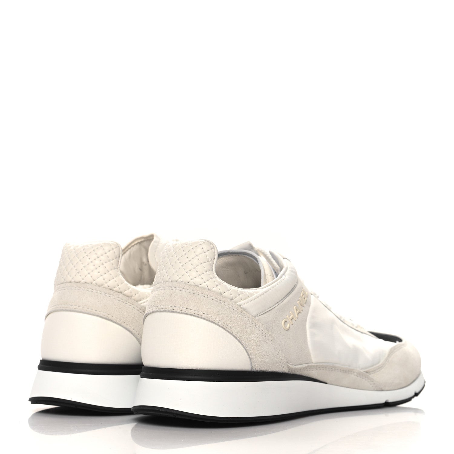 Chanel Nylon Suede Kidskin Calfskin Logo Sneaker 45 White Black 5 of 8