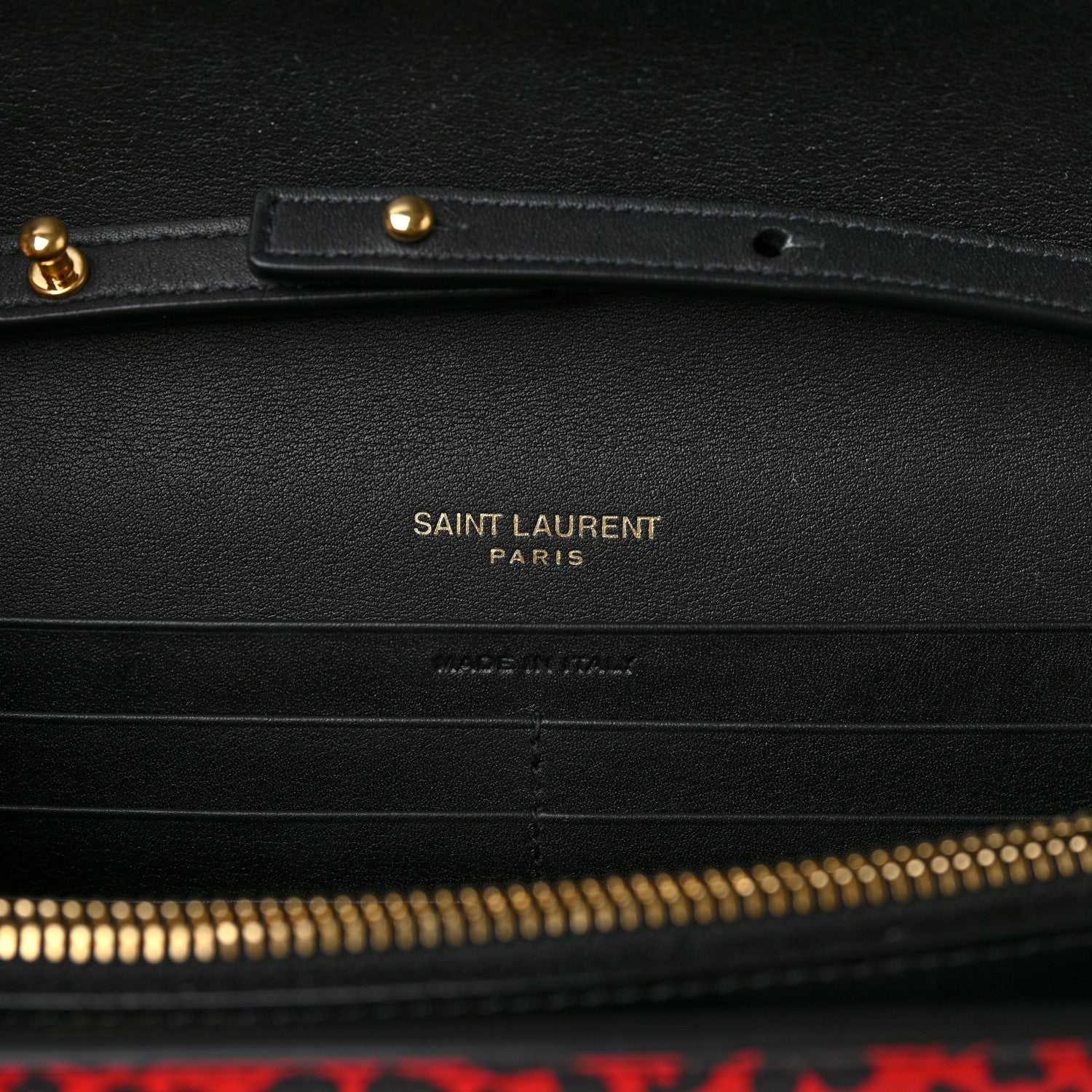 Saint Laurent Leopard Print Monogram Chain Wallet Black Red 6 of 10