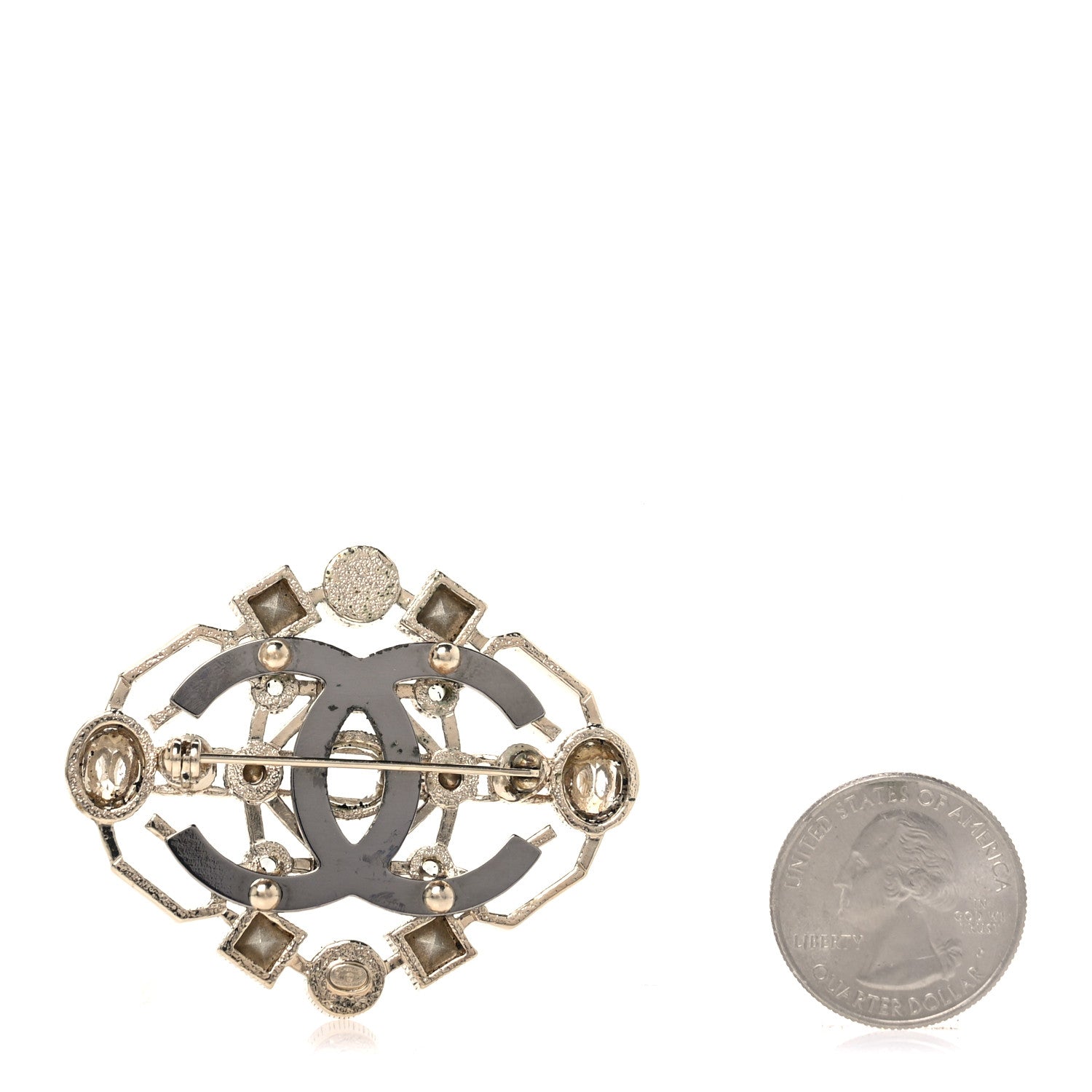 Chanel Crystal Pearl CC Brooch Gold Black 2 of 3