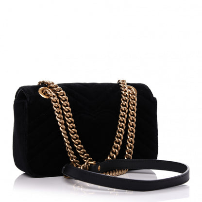 Gucci Velvet Matelasse Embroidered Mini GG Marmont Shoulder Bag Black 3 of 9
