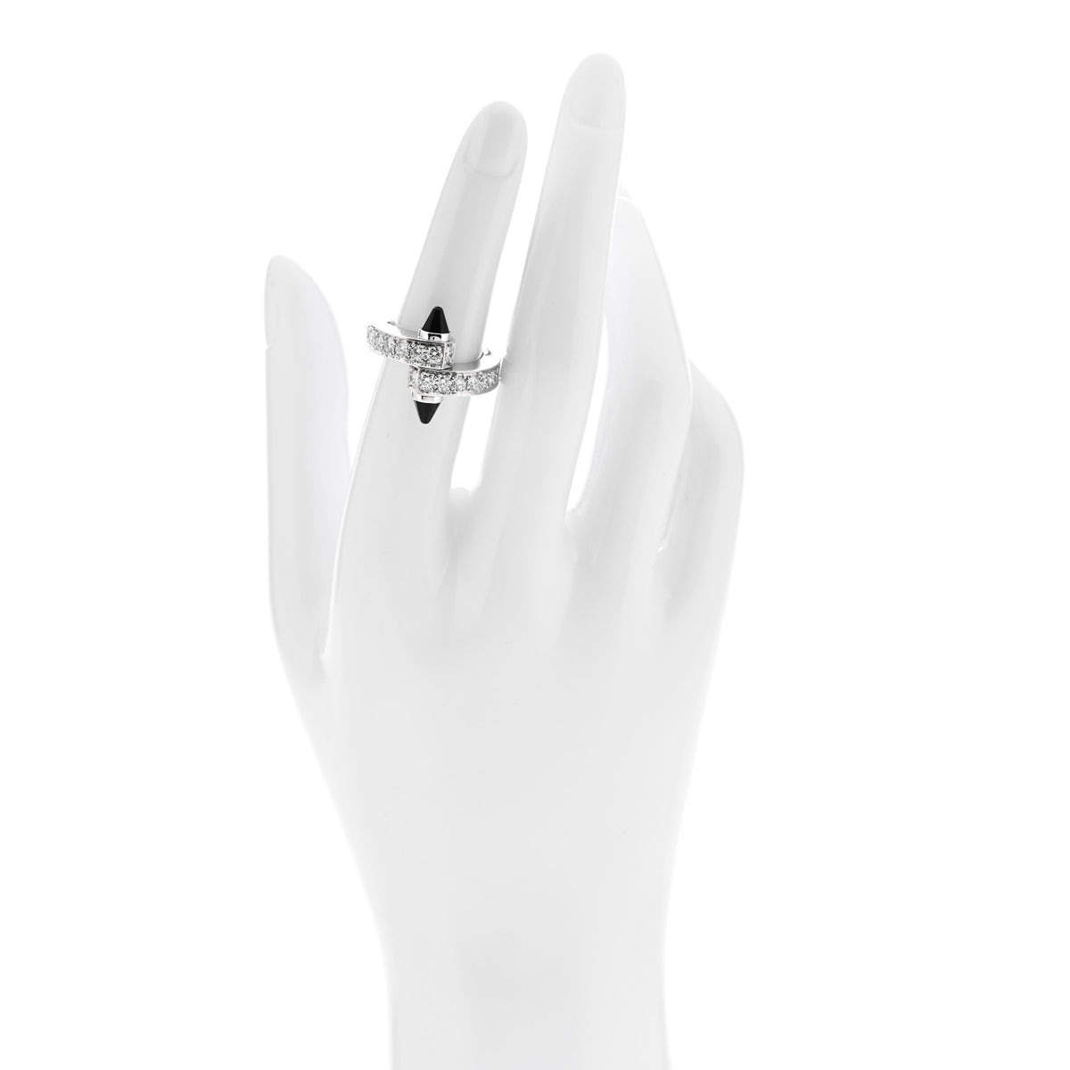 18K White Gold Diamond Black Onyx Menotte Ring 51 5.75