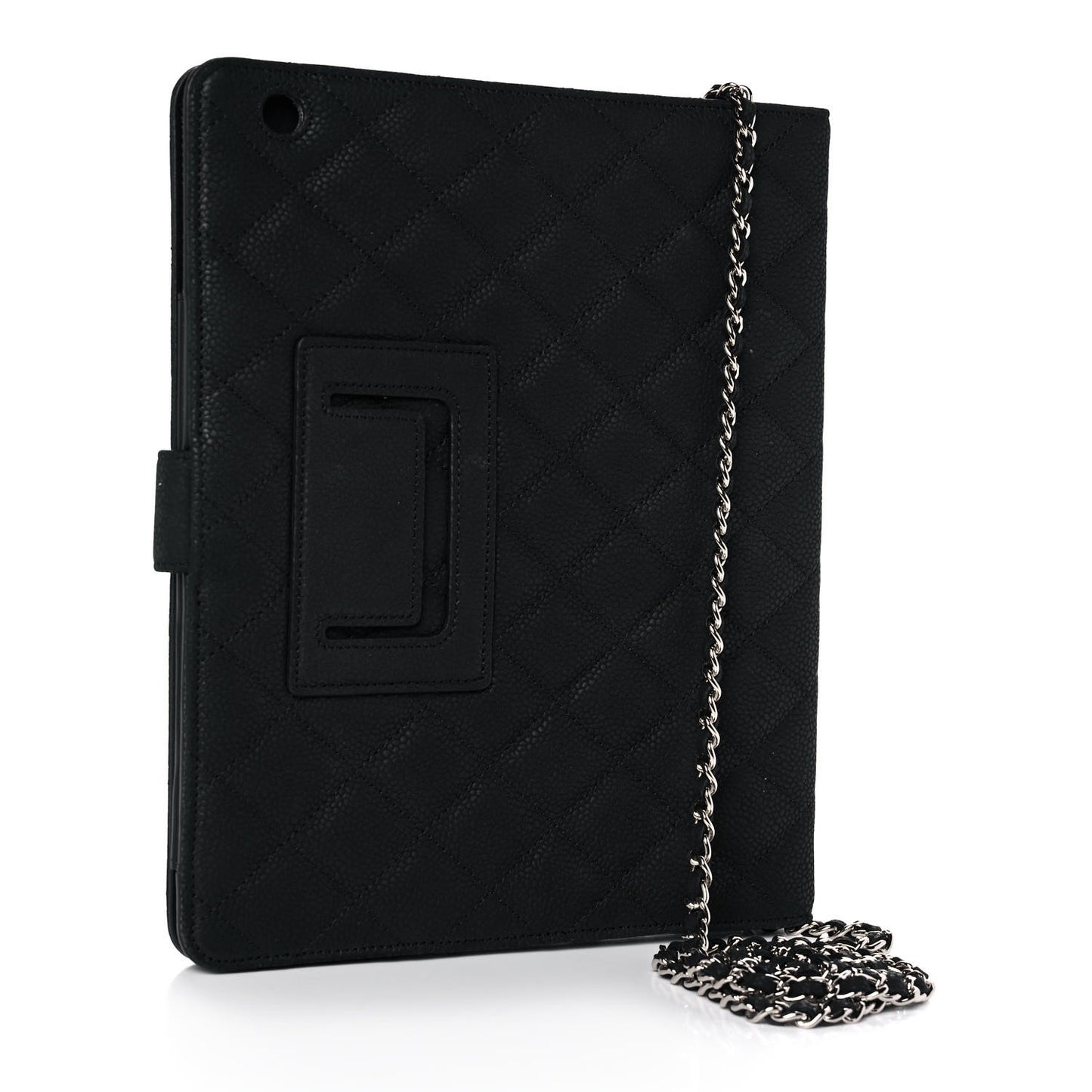 Iridescent Caviar Quilted Crossbody iPad Holder Black