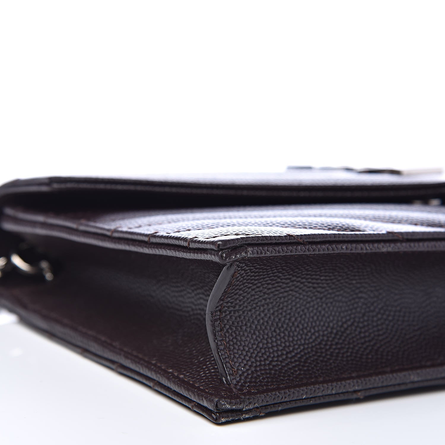Saint Laurent Grain De Poudre Matelasse Chevron Monogram Envelope Chain Wallet Dark Brown 7 of 9